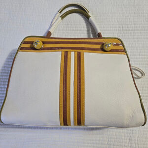 Vtg Limited Edition Tory Burch Contrast-T Striped Pebbled Leather Satchel